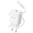 Set Incarcator Retea Borofone BN5 Sunlight cu cablu MicroUSB, QC 3.0, 18W, Alb