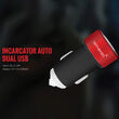 Lemontti Set Incarcator Auto 3.1A 2 porturi USB-A si cablu Type-C 1m Negru / Rosu