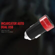 Lemontti Set Incarcator Auto 3.1A 2 porturi USB-A si cablu Type-C 1m Negru / Rosu