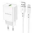 Set Incarcator Retea Borofone BN5 Sunlight cu cablu MicroUSB, QC 3.0, 18W, Alb