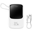 Baseus Acumulator extern Q Pow Digital Display Incarcare Rapida, QC/PD, 10000mAh, 22.5W, cablu integrat Type-C, Alb