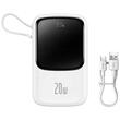 Baseus Acumulator extern Q Pow Digital Display Incarcare Rapida, QC/PD, 10000mAh, 20W, cablu integrat Lightning, Alb