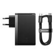 Baseus Set Incarcator Retea GaN5 Pro 2x USB-C si 1x USB-A, Fast Charger, 140W + Cablu Type-c la Type-c, 1m, Negru