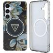 Guess Husa Glitter Flowers Triangle Buttons MagSafe Samsung Galaxy S25 Negru