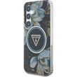 Guess Husa Glitter Flowers Triangle Buttons MagSafe Samsung Galaxy S25 Negru