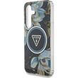 Guess Husa Glitter Flowers Triangle Buttons MagSafe Samsung Galaxy S25 Negru
