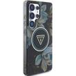 Guess Husa Glitter Flowers Triangle Buttons MagSafe Samsung Galaxy S25 Ultra Negru