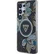Guess Husa Glitter Flowers Triangle Buttons MagSafe Samsung Galaxy S25 Ultra Negru