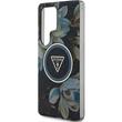 Guess Husa Glitter Flowers Triangle Buttons MagSafe Samsung Galaxy S25 Ultra Negru