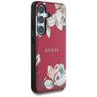 Guess Husa Grained Printed Flower Pattern MagSafe Samsung Galaxy S25 Fuchsia