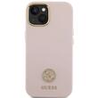 Guess Husa Liquid Silicone 4G Strass Metal Logo iPhone 15 Roz