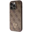 Guess Husa PU 4G Strass Triangle Metal Logo cu curea Crossbody iPhone 15 Pro Maro