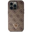 Guess Husa PU 4G Strass Triangle Metal Logo cu curea Crossbody iPhone 15 Pro Maro
