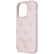 Guess Husa PU 4G Strass Triangle Metal Logo cu curea Crossbody iPhone 15 Pro Max Roz