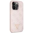 Guess Husa PU 4G Strass Triangle Metal Logo cu curea Crossbody iPhone 15 Pro Max Roz