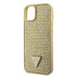 Guess Husa Rhinestones Triangle Metal Logo iPhone 15 Auriu
