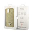 Guess Husa Rhinestones Triangle Metal Logo iPhone 15 Auriu