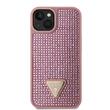 Guess Husa Rhinestones Triangle Metal Logo iPhone 15 Roz