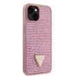 Guess Husa Rhinestones Triangle Metal Logo iPhone 15 Roz
