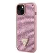 Guess Husa Rhinestones Triangle Metal Logo iPhone 15 Roz