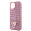 Guess Husa Rhinestones Triangle Metal Logo iPhone 15 Roz