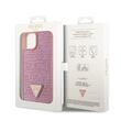 Guess Husa Rhinestones Triangle Metal Logo iPhone 15 Roz
