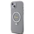 Guess Husa Ring Stand Glitter MagSafe iPhone 15 Plus Transparent