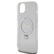 Guess Husa Ring Stand Glitter MagSafe iPhone 15 Plus Transparent