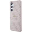 Guess Husa 4G Leather Metal Logo MagSafe Samsung Galaxy S24 Roz
