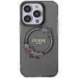 Guess Husa Flowers Ring Logo Glossy MagSafe iPhone 15 Pro Negru