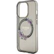 Guess Husa Flowers Ring Logo Glossy MagSafe iPhone 15 Pro Negru