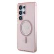 Guess Husa Glitter Circle Classic Logo MagSafe Samsung Galaxy S25 Ultra Roz