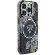 Guess Husa Glitter Flowers Triangle Buttons MagSafe iPhone 16 Pro Max Negru
