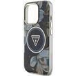 Guess Husa Glitter Flowers Triangle Buttons MagSafe iPhone 16 Pro Max Negru
