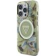 Guess Husa Glitter Flowers Triangle Buttons MagSafe iPhone 16 Pro Max Verde