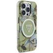 Guess Husa Glitter Flowers Triangle Buttons MagSafe iPhone 16 Pro Max Verde