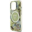 Guess Husa Glitter Flowers Triangle Buttons MagSafe iPhone 16 Pro Max Verde