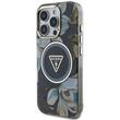 Guess Husa Glitter Flowers Triangle Buttons MagSafe iPhone 16 Pro Negru