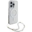 Guess Husa Glitter MagSafe Beads Strap iPhone 16 Pro Max Transparent