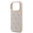 Guess Husa PU Leather 4G Gold Frame MagSafe iPhone 17 Pro Max Roz