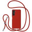 Lemontti Husa Silicon cu Snur Samsung Galaxy S21 FE Rosu (protectie 360°, material fin, captusit cu microfibra)