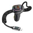 Usams Set Incarcator Auto Dual port USB si Type-C, Fast Charge Digital Display, PD, 60W, cu cablu Lightning, Negru