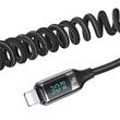 Usams Set Incarcator Auto Dual port USB si Type-C, Fast Charge Digital Display, PD, 60W, cu cablu Lightning, Negru