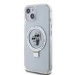 Karl Lagerfeld Husa Ringstand Karl & Choupette MagSafe iPhone 15 Alb