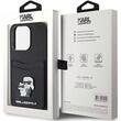 Karl Lagerfeld Husa Saffiano Card Slot Metal Karl&Choupette iPhone 15 Pro Negru