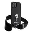 Karl Lagerfeld Husa Saffiano Crossbody Metal Ikonik iPhone 15 Plus Negru