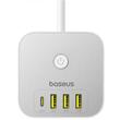 Baseus Incarcator de retea PowerCombo 7in1 cu prelungitor, 3 AC + 3 x USB-A + 1 x USB-C 20W 1.5 m, Alb  