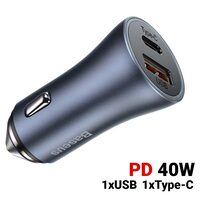 Incarcator Auto USB si Type-C Baseus Golden Contactor Pro Dual Quick Charger Dark Gray