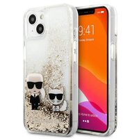 Husa iPhone 13 Karl Lagerfeld Liquid Glitter Karl&Choupette Auriu