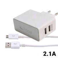 Set Incarcator Retea Procell 2.1A Dual USB cu cablu MicroUSB, 1m,  Alb